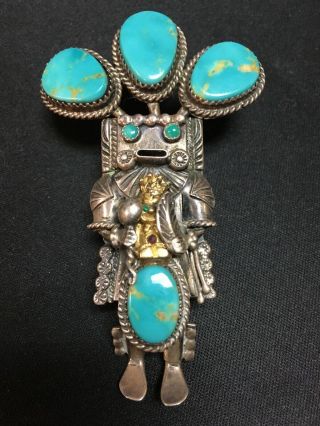 Royal Order Of Jesters Masonic Sterling Turquoise Kachina Bolo Tie Signed Navajo 2