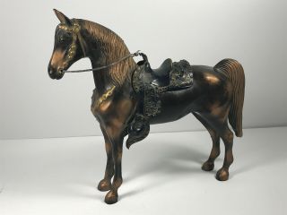 Vintage 60s 70s Plastic Western Cowboy Horse W/ Saddle Rodeo Bronze Toy