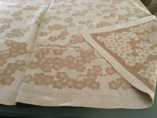 Vintage All Linen Cherry Blossom Woven Tablecloth 78” X 53”