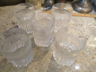 Vintage Set 5 Pressed Glass / Crystal Whiskey Tumbler Glasses 3 3/4 " Tall
