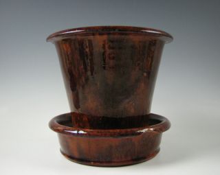 Signed John Bell Antique Redware Flower Pot With Manganese Decoration