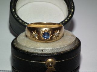 C1900 Antique Solid 18ct Gold,  Natural Diamond & Sapphire Stone Ring