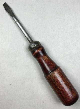 Vintage Unbranded 7 - 1/4 " Wooden Handle Slotted Flat Head Screwdriver Tool