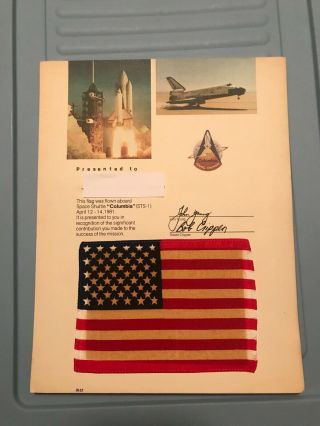 Nasa Space Shuttle Columbia Sts - 1 Certificate Flown Flag Maiden Flight