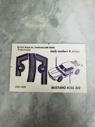 1969 Hot Wheels Sizzler Mustang Boss 302 Sticker