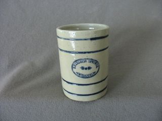 Antique Primitive Advertising Mug W/cobalt Blue Band On Gray - Excelsor Springs M