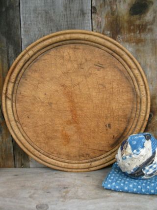 Antique Round Wood Bread Board Surface Dark Patina