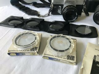 VINTAGE CANON FTB QL 35MM CAMERA BUNDLE W/Case Film Lenses Filters 3
