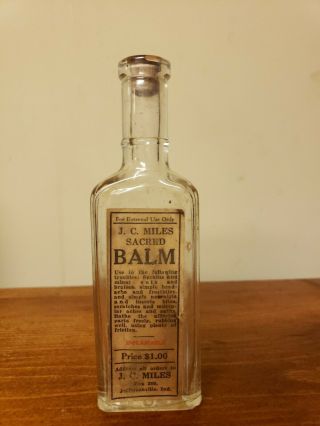 J.  C.  Miles Sacred Balm Jacksonville Indiana Rare Medicine Bottle