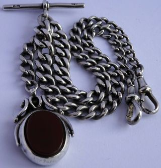Victorian Solid Silver Double Pocket Watch Albert Chain & Victorian Spinning Fob