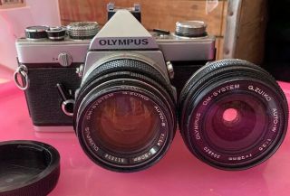 Olympus Om 1 Slr Film Camera With 59mm And 28mm Lens Vintage Price Drop
