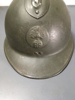 Vintage WWII FRENCH ADRIAN RF MILITARY War Helmet Leather Liner Chinstrap 1945 2