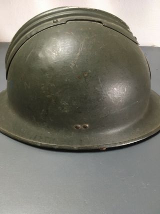 Vintage WWII FRENCH ADRIAN RF MILITARY War Helmet Leather Liner Chinstrap 1945 3