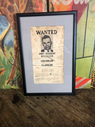 Vintage 1934 John Dillinger Wanted Poster Gangster Bank Robber Rare