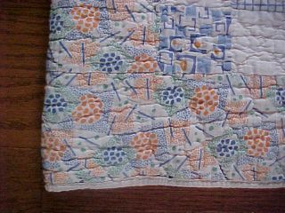 Old Antique Quilt Hand Made Green Blue Orange White Geometric Shapes Euc