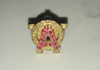 Aoii - Alpha Omicron Pi Fraternity - 10k Gold And Ruby Pin - Vintage - Greek
