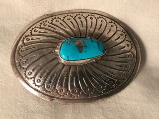 Vintage Sterling Silver Vintage Navajo Turquoise Belt Buckle H.  Blackgoat