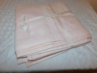 6 Vintage Damask Linen Rose Napkins,  Tablecloth Set Soft Pink (l65c)