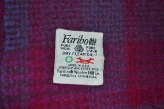 Faribo pure wool wove Purple Magenta Plaid throw blanket Fringe USA 41x49 3