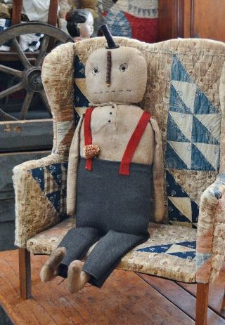 Primitive Handmade Folk - Art Christmas Snowman Doll