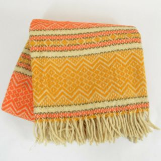 Vtg 100 Wool Faribo Faribault Yellow & Orange Diamond Chevron Throw Blanket