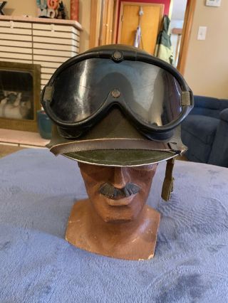 Ww2 Us M1 Front Seam Fixed Bale Helmet W/westinghouse Electric Co Linerw/goggles