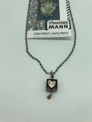 Vintage Thomas Mann Mixed Metal Heart Necklace Techno Romantic Signed