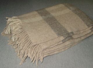 Vintage Wool Blanket Samband Of Iceland Plaid 100 Wool 72 X 56 Gray Tan Fringe