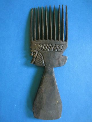 Vintage Authentic Mid Century African Ethiopian Wooden Hair Comb Pick Warrior 8 "