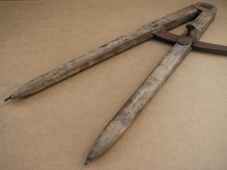 Old Antique Primitive Wooden Wood Compasses Carpenter Tool Utensil 19th 18in