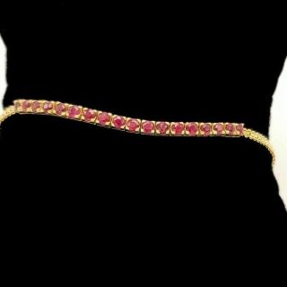 18k Gold Ruby Delicate Flexible Chain Bracelet Square Set Round Rubies 750
