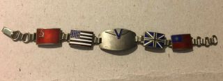 Rare Sterling 1945 Ww2 Victory Bracelet With Flags Of Allies $510.  00 Value.