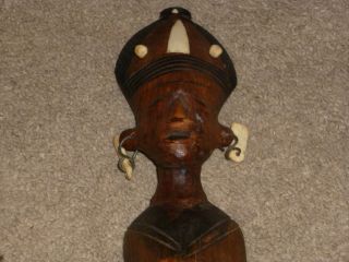 Vintage Hand Carved Wood Statues Head Face African Tribal Figurine