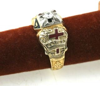 Vintage 14k Gold 32nd Degree Masonic Ring W/ Enamel & Diamond Size 12