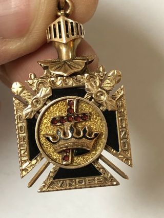 Antique Masonic Knights Templar In Hoc Signo Vinces Solid 10k Gold Pendant Fob