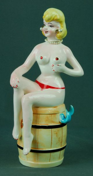 Vintage Nude Naked Risqué Lady On A Barrel Decanter Barware Thong 1950s Japan