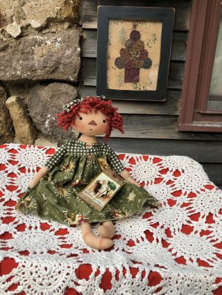Handmade Primitive Raggedy Ann Christmas Doll