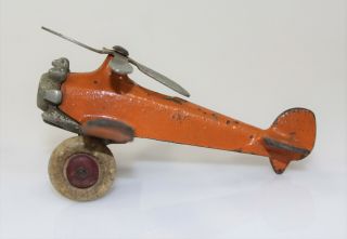Hubley Giro Plane Orange Cast Iron With Propeller,  Missing A Wheel