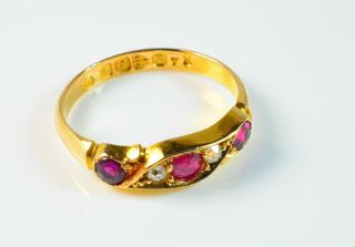 Antique 18 Ct Gold Ruby & Diamond Half Hoop Ring Hallmarked Chester 1889 Size L