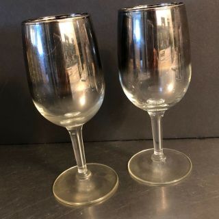 Vtg Ombre Fade Silver Cocktail Glasses Set 2 Mid Century Mod Bar Cart Made Usa
