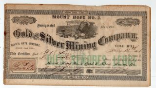 1864 Mount Hope No.  2 Gold & Silver Mining Company Stock Certificate