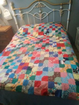 Vintage Bow Tie Patchwork Quilt Top To Make Into A Quilt 75x66 Twin/full C