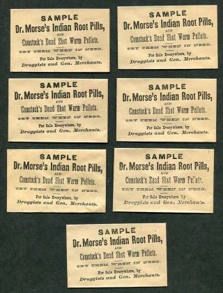 7 Antique C1875 Quack Medicine Sample Envelopes Dr Morse 