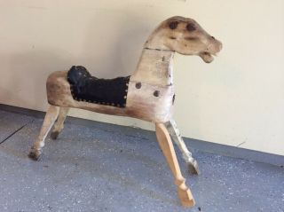 Antique Primitive Hand - Carved Crafted Wooden Folk Art Rocking Horse