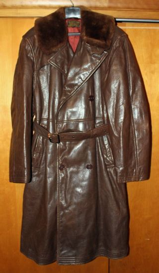 Ww2 Us Navy M - 69 Aircraft Transport Leather Overcoat Size 42