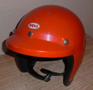 Vintage 1976 Bell Motorcycle Racing Helmet - Orange 3 - Snap Visor 7 1/4
