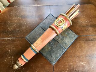 Antique Odd Fellows Wood Quiver & Arrows Hand Carved Painted Ceremonial Folk Art