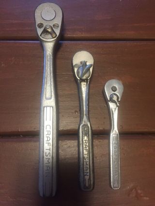 Vintage Craftsman 3 Pc Socket Wrench Ratchet Set 1/4,  3/8 & 1/2 " Usa