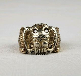 10kt Gold 15.  9 Grams Sz 10.  5 Mens Double Eagle Masonic Ring Antique Rare