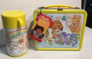 Vintage Care Bear Cousins Metal Lunch Box,  Thermos Tag And Paper